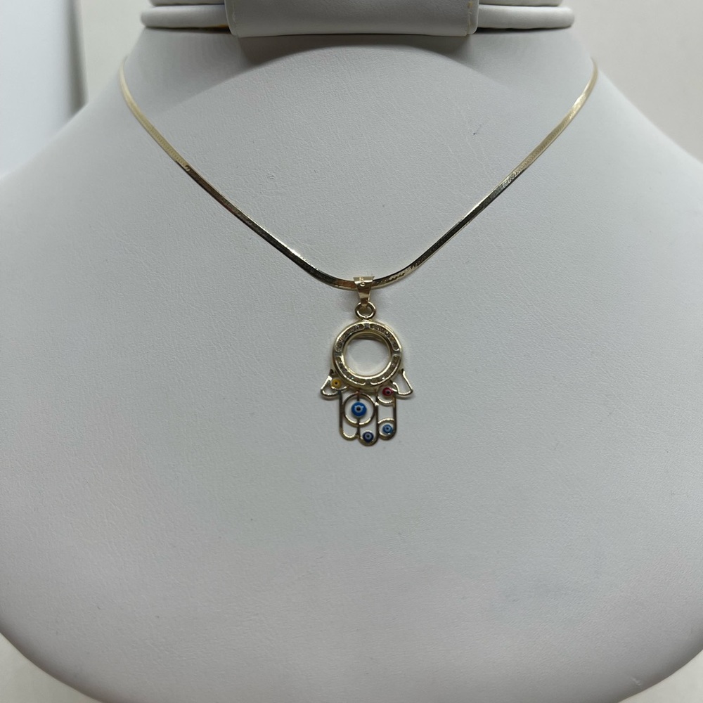 10K Gold Hamsa Herringbone Necklace - Picture 6 of 10